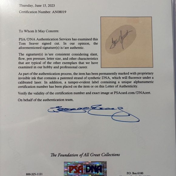 Authenticated Tom Seaver cut signature - Picture 5 of 5